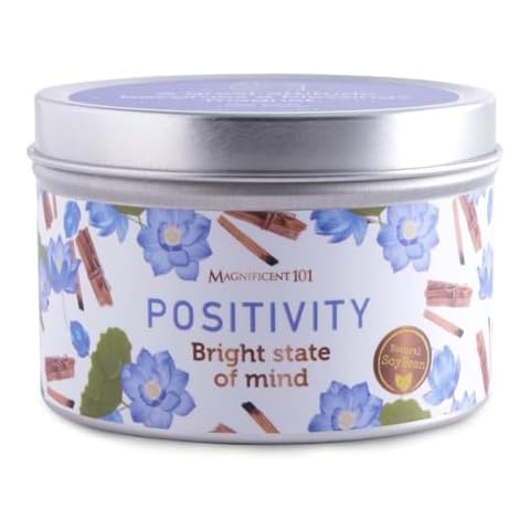 Magnificent 101 Positivity Aromatherapy Candle in 6-oz. Tin Holder: 100% Soy Wax With Palo Santo & Lotus Flower Oils and Pure Sage Leaves; for Intention Setting & Energy Cleansing Cover