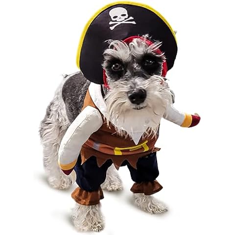 Funny Dog Costume Pirates of The Caribbean Style Cat Costumes Halloween Dog Clothes with Hat Small Medium Pet Kitty Cosplay Outfits Cute Prop Apparel for Halloween Party Accessories (Large) Cover