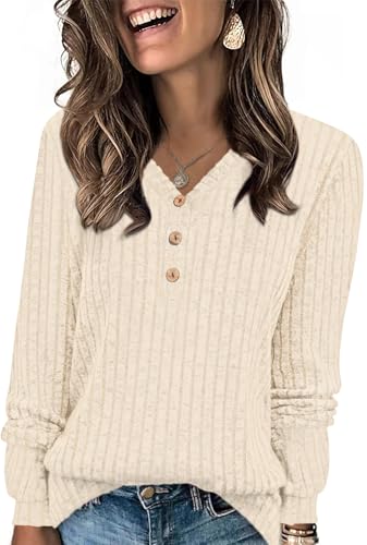HOTGIFT Womens Sweaters Long Sleeve Casual Tunic Tops Fall Winter Shirts Loungewear Fashion Clothes 2025 Beige X-Large