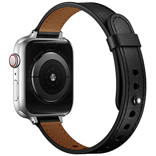 Bracelet Apple Watch femme cuir noir compatible iWatch Série SE 9 8 Ultra
