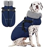 AOFITEE Dog Coat for Large Dogs, Waterproof Dog Jacket with Harness Built in, Warm Fleece Pet Puffer Jacket with Zipper, Cold Weather Coats for Dogs Outdoor, Reflective Pet Snowsuit, Blue XL