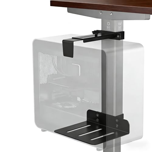 Verstellbare PC-Halterung unter dem Schreibtisch Ohne Bohren CPU-Halter für höhenverstellbare Schreibtische Belastbar bis 18 kg (40 lbs) Nur für Tischbeine 80×50 mm Einfache Montage (black)