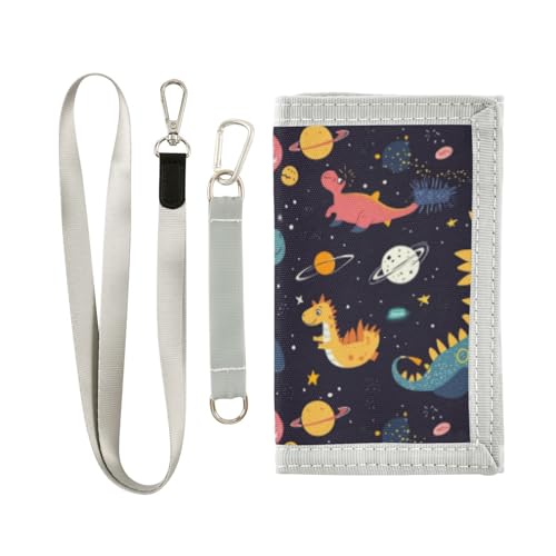 Wusikd Cute Dinosaur Kids Wallet for Boys Girls Space Toddler Trifold Wallet Novelty Wallet for Teens Women Men