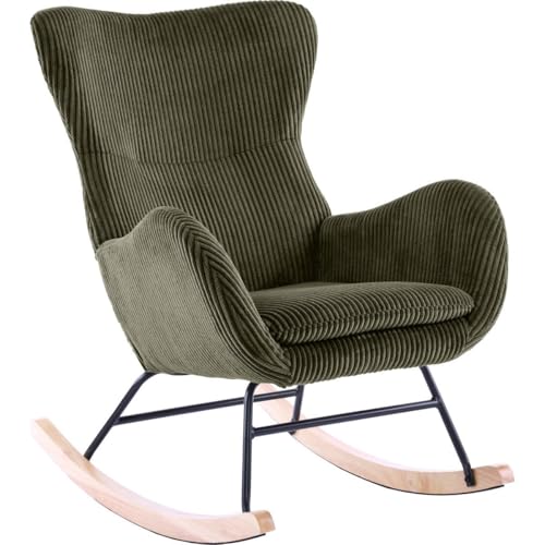 HOMIFAB Rocking-Chair en Velours côtelé Vert Kaki - Béa