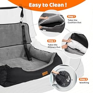   Dog-Car-Seat-Pet-Car-Seat-with-Storage-Pockets-and-Clip-On-Safety-Leash-Washable-Coral-Fleece-Dog-Booster-Seat-Travel-Dog-Car-Bed-for-Large-Dogs-70-Lbs-or-2-Medium-Small-Dogs-Grey
