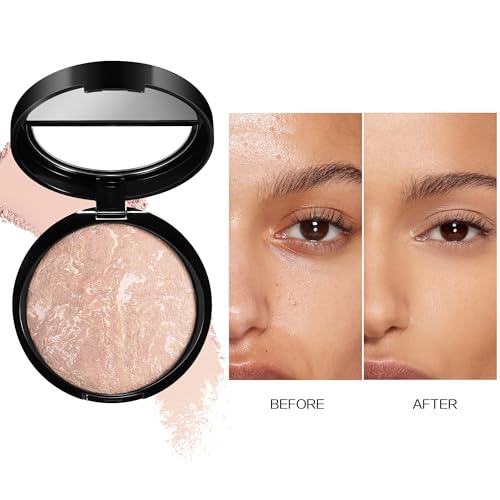 Image of AKARY Baked Powder Foundation, Oil Control Correcting Powder Foundation, Buildable Light to Medium Coverage - Demi-Matte Natural Flawless Finish Smooth Lightweight, 06 Deep