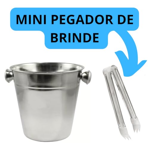 Balde de Gelo Inox 970ml com Pegador de Gelos Drinks Baldinho