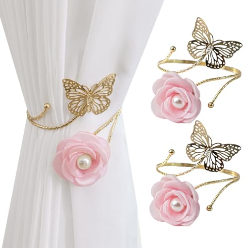 Image of HASTHIP 2Pcs Curtain Tie Backs, Metal Cut-Out Butterfly Floral Charm Curtain Holdbacks, Decorative Drapery Holder Tiebacks Window Curtains Accessories for Living Room, Bedroom