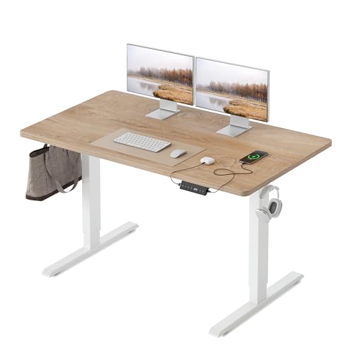 FEZIBO Höhenverstellbarer Schreibtisch EINTEILIGER Tischplatte, 120 x 60 cm Schreibtisch Höhenverstellbar mit USB-A und USB-C-Ladeanschlüssen, Steh-Sitz Tisch für Heimbüro, Standing Desk, Eiche FEZIBO Höhenverstellbarer Schreibtisch EINTEILIGER Tischplatte, 120 x 60 cm Schreibtisch Höhenverstellbar mit USB-A und USB-C-Ladeanschlüssen, Steh-Sitz Tisch für Heimbüro, Standing Desk, Eiche