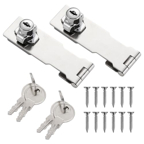 Image of 5 Inch Keyed Hasp Latch Lock, Knob Locking Hasp,Hasp Latches Lock Padlock Latches with Screws Locking Hasp for Cabinet Drawer,2 Pack
