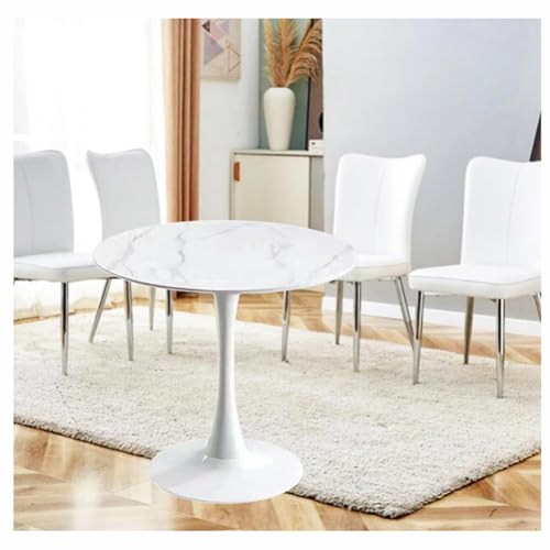 Moderna mesa de comedor tulipán con parte superior de granito, pedestal de metal, 70 cm, elegante mesa de café blanca para cocina y comedor, perfecta para el ocio y la mesa auxiliar