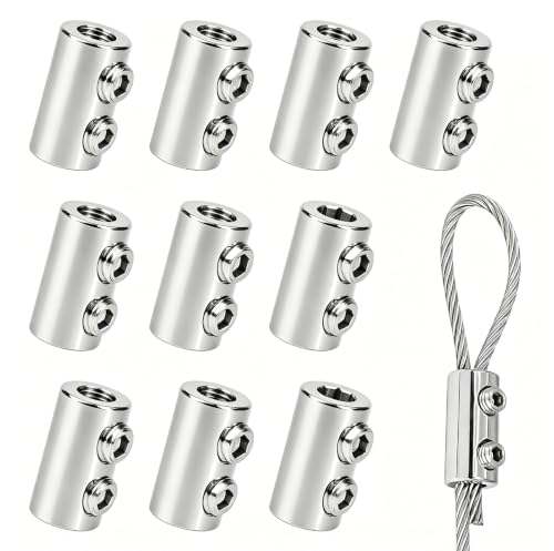 10 Pièces Serre Câble Acier Inox 304, Clip Cable Duplex à Double Ouverture Adapté aux Câbles 1.5 à 2 mm, pour Fixation Corde à Linge et Câbles...