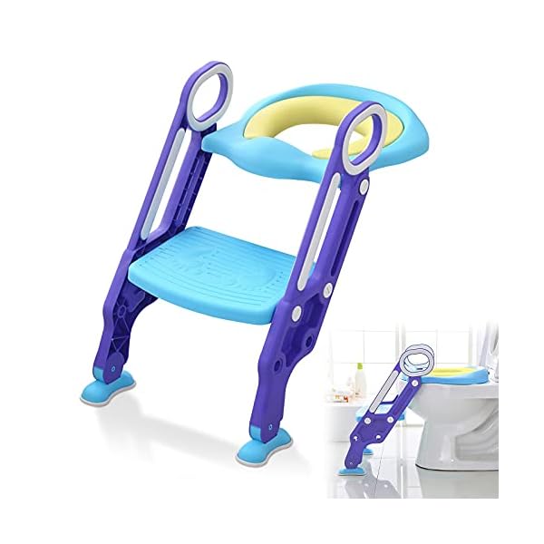LZQ Toilettensitz Kinder mit treppe für 1-7 jährige, Töpfchentrainer mit PU Kissen und Griffen, Toiletten-Trainer…