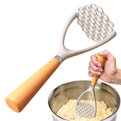 Joberio Potato Masher,Heavy Duty Potato Masher,Professional Stainless Steel Potato Masher with Wooden Handle,Perfect Cooking Utensil with Soft Touch Handle for Potatoes,Beans,Vegetable,Fruits,Avocado