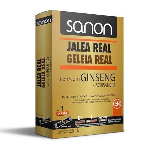SANON Jalea Real con Ginseng Adultos - Extra de Vitalidad - 10 Ampollas de 10ml - Sin Azúcares Añadidos - Bueno Para Tus Defensas - Sin Gluten