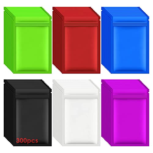 Hoobee 300 Stück Mylar Beutel, Self Sealing Doppelseitige Farbe Flat Ziplock Taschen Food Grade Storage Bag, für Lebensmittel, Kaffee, Tee und Kleine Probenverpackung - Mehrfarbig Cover