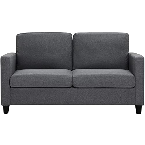 VIAGDO 59.45" Small Modern Loveseat Couch Linen Fabric Sofa Low Back 2-Seat Sofa Couch Love Seat with Square Armrest & Sturdy Solid Wood Legs for Living Room Bedroom and Other Small Space Dark Gray