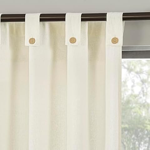 Archaeo Cotton Blend Button Tab Top Curtain Panel, 40" x 63, Cream Cover