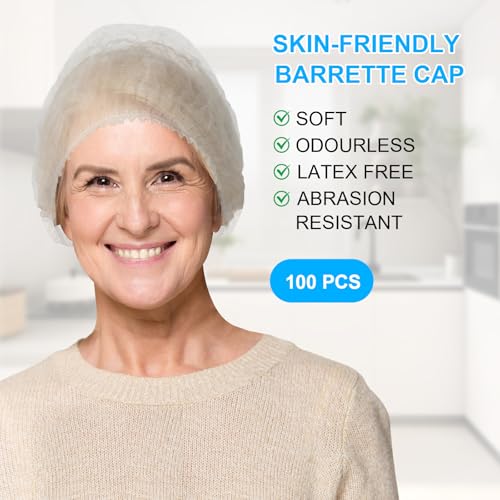 Bafeil 100 Stück Kopfhaube - OP Haube aus Einwegstoff Weiß, Einweg Haarnetze 100 Stk für die Küche oder Zahnarzt, Hygienezubehör für die Medizin, OP Kopfhauben 52cm, Haarnetz Einweg für Männer Frauen