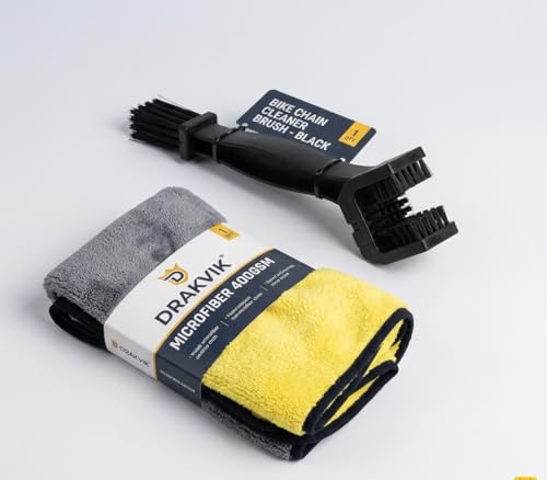 Image of Bike Chain Cleaner Brush with Premium 400 GSM Microfiber Cloth (40x30 cm) Combo | Motorcycle Cleaning Kit for Chain Maintenance, Bike Detailing, Touring, (Pack of 2)