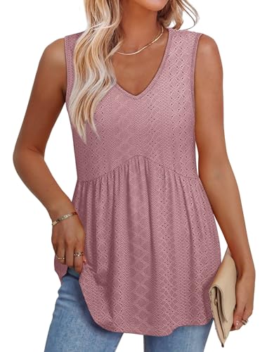 Image of OFEEFAN Womens Tank Tops 2025 Flowy Peplum Tops for Women Dressy Sleeveless V Neck Babydoll Tank Tops