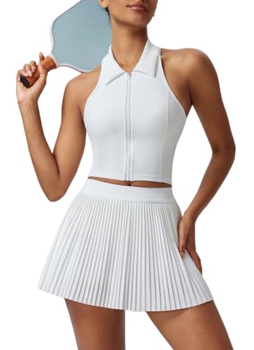 AFZ Women Pleated Tennis Skirt Set Two Piece Racerback Golf Outfits Pickleball Athletic Dresses with Shorts