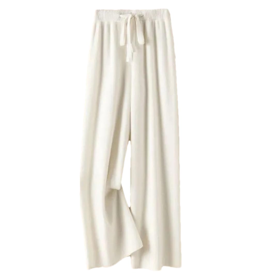 Hndudnff Drawstring Knitting Wide Leg Pants Women High Waist Cozy Soft Thickening Baggy Trousers