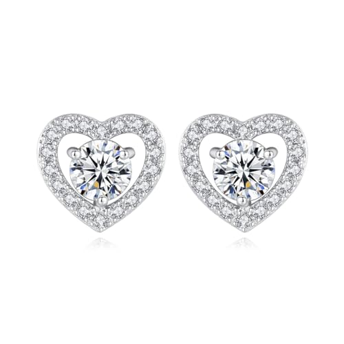 14K Gold Stud Earrings for Women, Excellent Cut D-color VVS1 Heart-Shaped Moissanite, Romantic Bridal Jewelry for Valentine's Day & Wedding