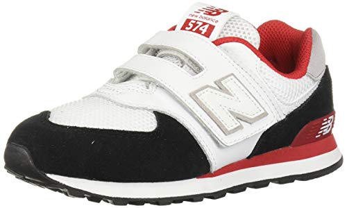 New Balance unisex child 574 V1 Leather Sneaker, Black/Team Red, 3 Little Kid US