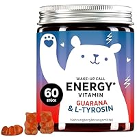 Wake Up Call Energy Vitamin – Natürliche Energie mit 30mg Guarana, Vitamin B6 und L-Tyrosin – 60 Stück – Vegetarisch – Bears with Benefits