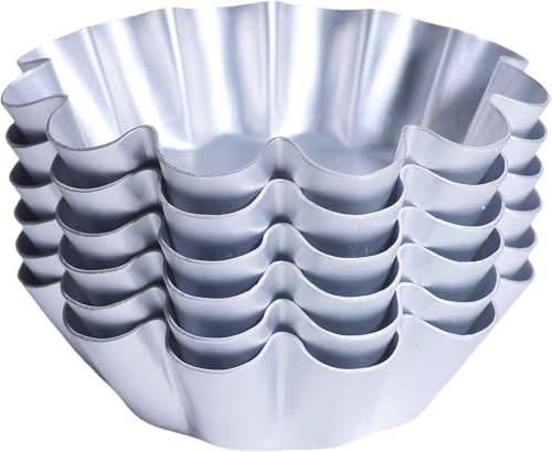 duwanlhridh モルダー フィリピン ケーキカップ エッグタルト型 トルタモルダー 特大ラウンドケーキ型 ウェーブエッジ付き マフィンライナーベーカップ 耐熱 耐油 非粘着 DIY 伝統的なフィリピンのデザート用 6個 (8*17.8cm,シルバー