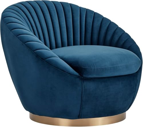 Image of Modern Accent Chair Single Seater Channel Tufted Round Shaped Fluffy Chair for Living Room, Bedroom, Apartment (Royal Blue)