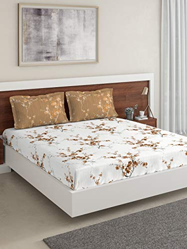 Image of DDECOR - Cherry Blossom 100% Cotton Double Bedsheet with 2 Pillow Covers, Brown
