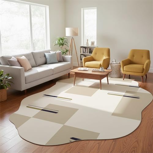 Tapete decorativo irregular beige 120x84 cm moderno minimalista