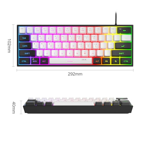 Image of MageGeeTS91 Ergonomic Waterproof Mechanical Feeling Office Computer Keyboard for PC| Mini 60% Gaming Keyboard, RGB Backlit 61 Key Ultra-Compact Keyboard, MAC, PS4, Xbox ONE Gamer(Black White)