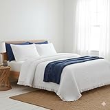 HaraDeco Colcha Blanca con Volantes Lisa - Colcha de Verano Ligera con 1 Funda de Almohada - Cubrecama para Todas Las Estaciones - Hogar y Hostelería - Cama Individual 90 cm
