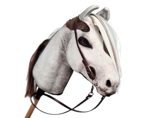 X-Group4th Hobby Horse Pferde - Hobby Horsing - realistisch Hobby Horse - mit Zaumzeug und Leine - Sportspielzeug - Größe A4 Mini - geschecktes Pferd