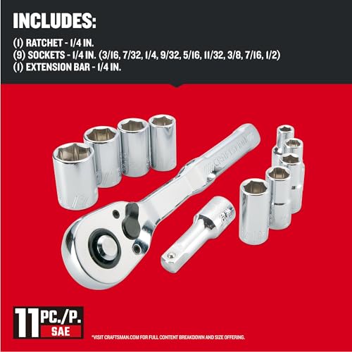 Image of CRAFTSMAN Mechanics Tool Set, SAE, 1 /4 Inch Drive, 11 Piece (CMMT34870) (Pack of 6)
