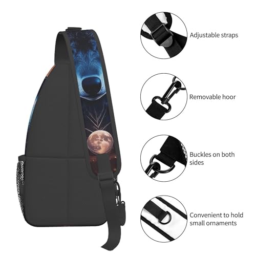Men Women Sling Shoulder Backpack Foldable Unbalance Shoulder Chest Crossbody Bag - Space Galaxy Wolf Night Sky Anti-Theft Multipurpose Rucksack Bookbag Backpack4