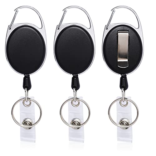 Porte Badge Enrouleur, 3 Pièces Porte-clés Enrouleur Rétractable Attache Badge Retractable Porte Clef Extensible, pour des Cartes d'identité avec Porte-clés Clip de Ceinture et le Crochet de Serrage Cover