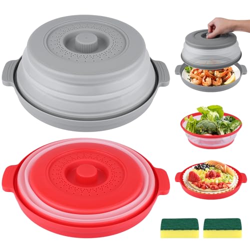 Hyber&Cara 2-Pack Silicone Microwave Cover Splatter Guard with Draining Tray