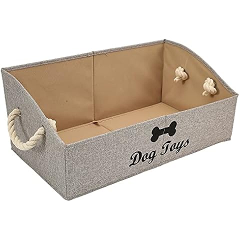 Morezi Large dog toy bin puppy shallow toy baskets dog toy storage perfect for living room playroom closet home organization - Light Brown Cover