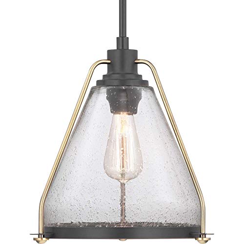Range Collection 1-Light Clear Seeded Glass Coastal Pendant Light Antique Bronze