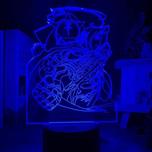 Starr Luz nocturna 3D para niños, Figura de Edward Elric LED de cambio de color para habitación infantil, luz nocturna decorativa USB para Navidad y cumpleaños (mando a distancia)