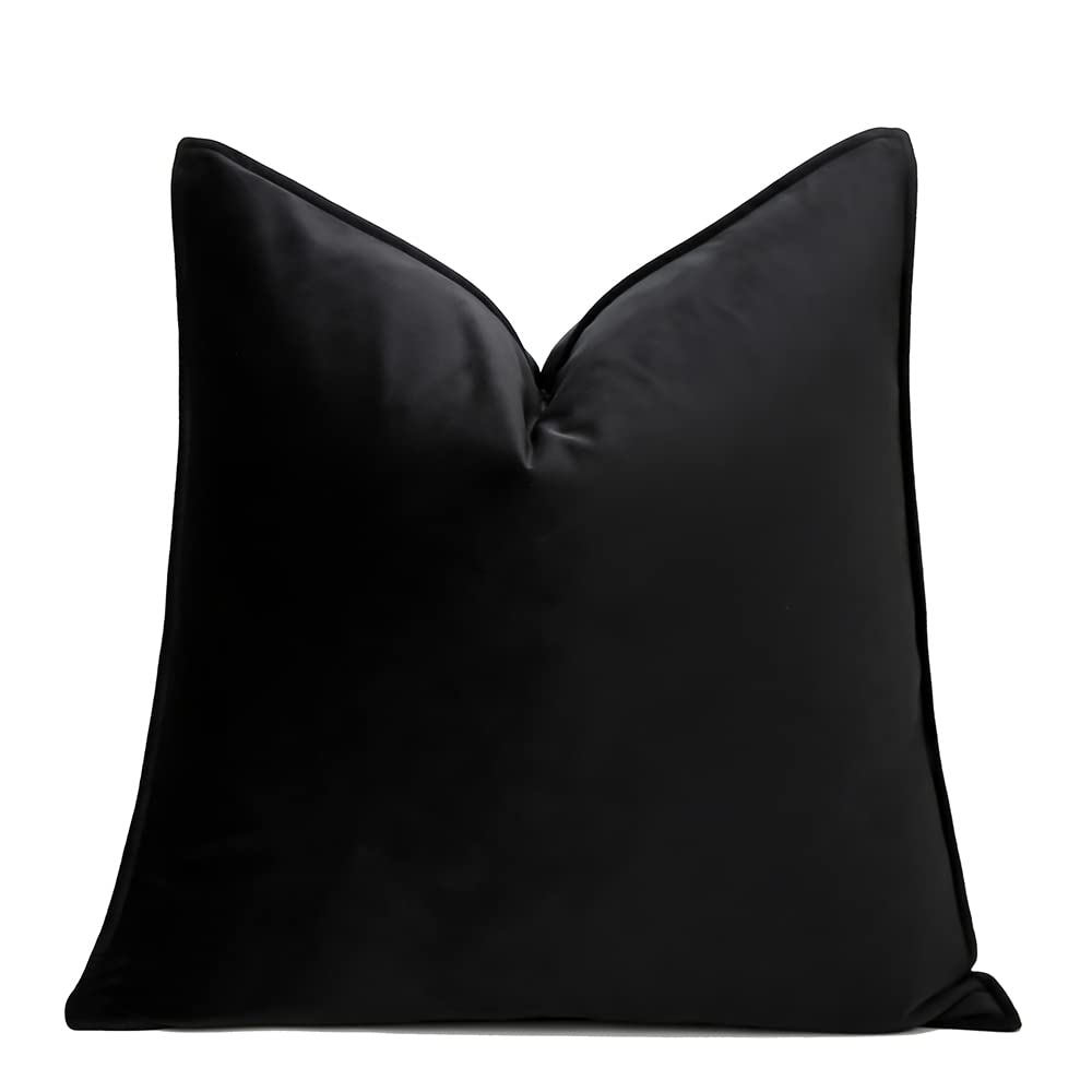 THE-TINOART Luxury 22x22 Inch Solid Black Velvet Throw Pillow Covers with Frame Design, Premium Decorative Pillow Covers for Sofa, Bed, Couch, Modern