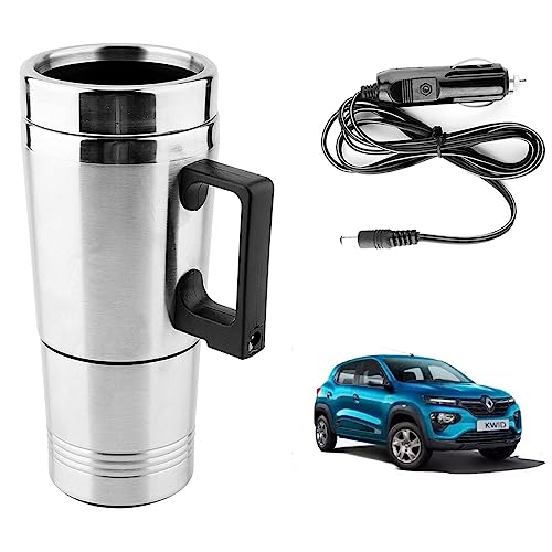 Image of Oshotto 12V Stainless Steel Car Heating Kettle /Mug, Travel Friendly electric Tea /Coffee maker Compatible with Renault Kwid (300ml)