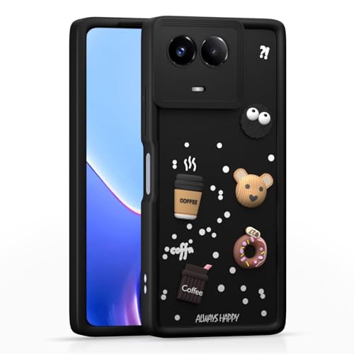 Image of Bintage Cute Fun Taddy Cartoon 3D Ball Bear Milk Donut Coffee Cup Silicon Case Full Body & Camera Protection Back Cover Compatible for Realme 11 5G / 11X 5G - Black