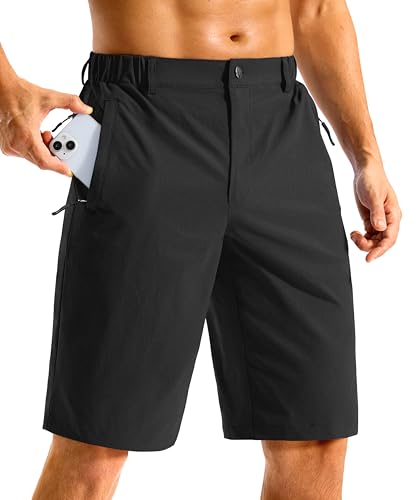 G Gradual Mens Casual Shorts 11 Long Lightweight Golf Shorts for Men Hiking Work Outdoor Stretch Quick-Dry with 3 Zipper Pockets Black