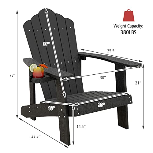 Image of Tangkula Oversized Adirondack Chair, Patio Lounge Chairs w /Adjustable Cup Holder, HIPS Armchairs Slatted Chair, Outdoor Weather Resistant Fire Pit Chair for Deck Backyard Garden Porch (2, Black)