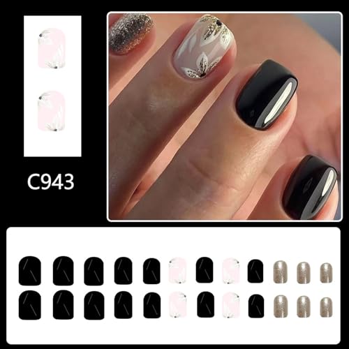 24Pcs Square Press on Nails Glossy Designs French Fake Nails Acrylic False Nails,Artificial Nails Glues on Nails Women - Image 4